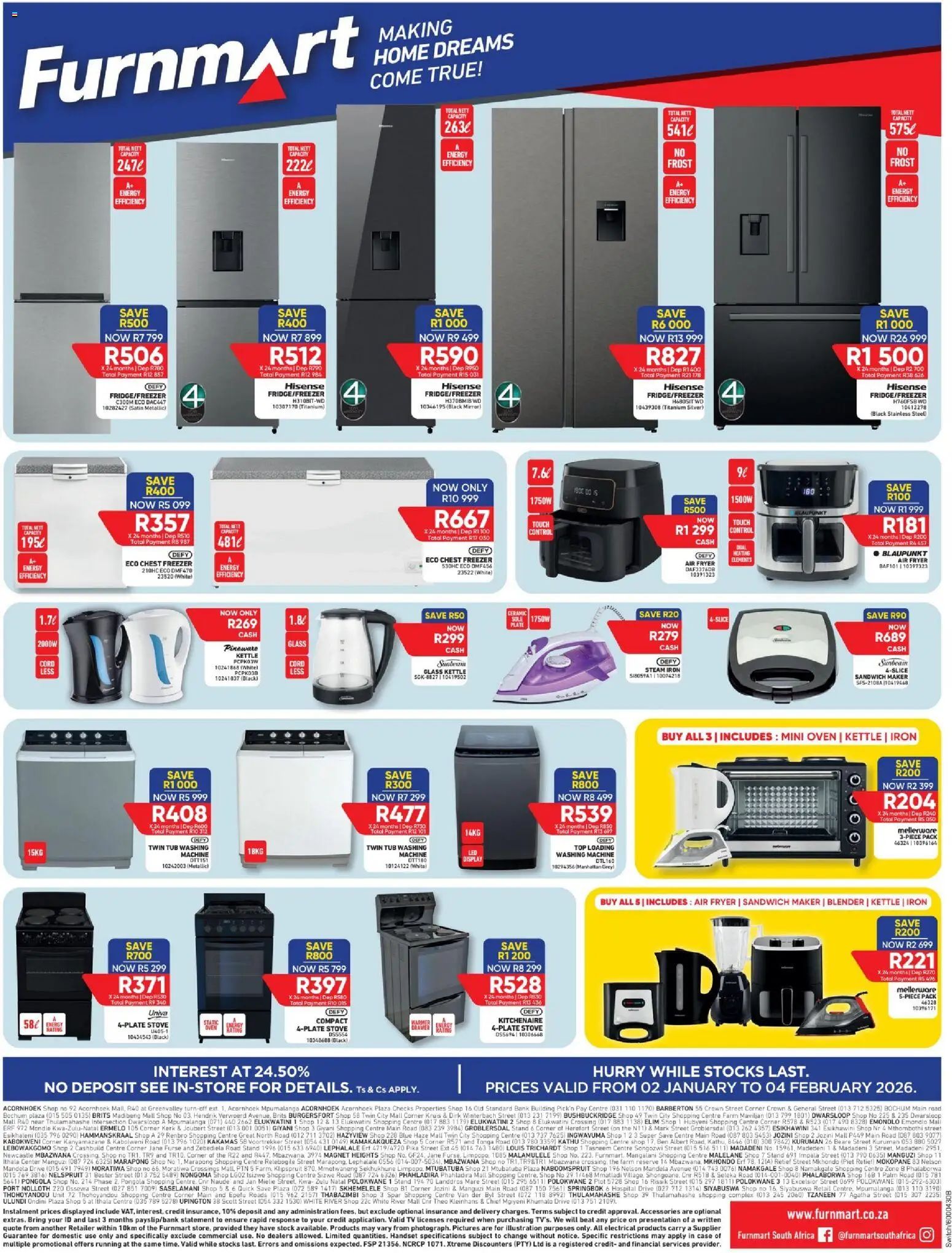 New Furnmart catalogue – valid from 02.01.2026 | Page: 4 | Products: Case, Washing machine, Kettle, Blender