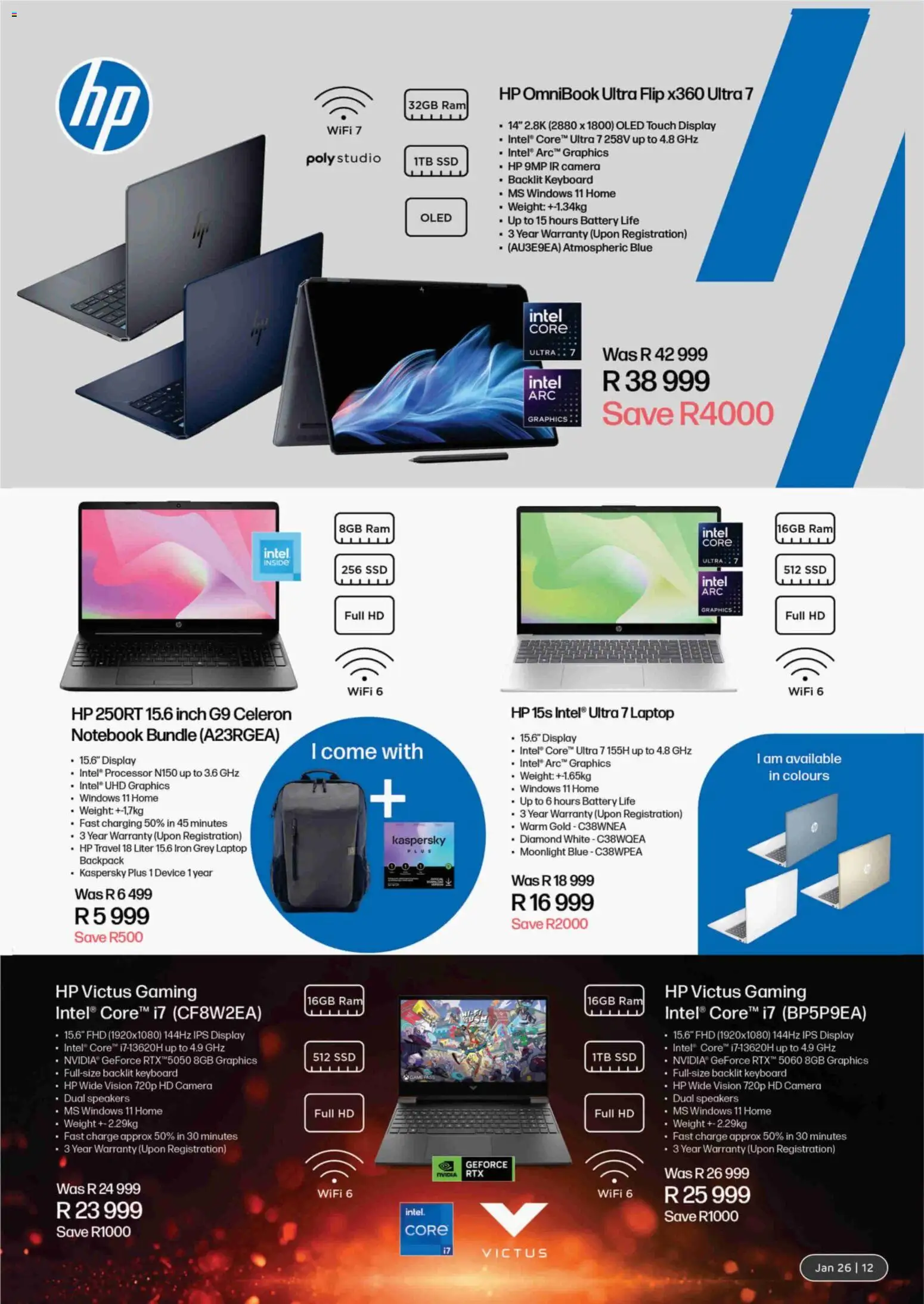 New Computer Mania catalogue – valid from 01.01.2026 | Page: 13 | Products: Notebook, Keyboard, Backpack, Iron