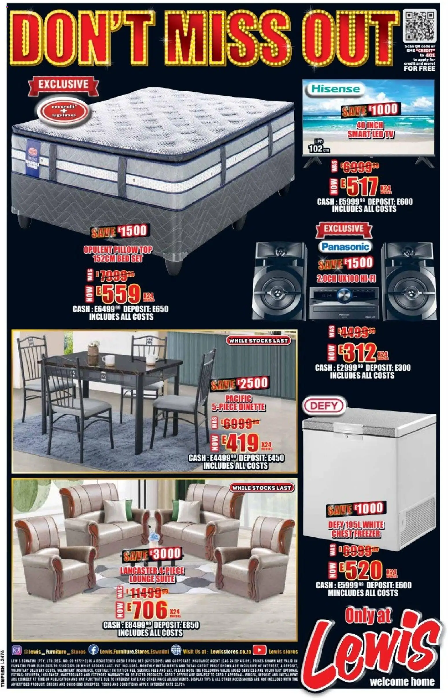 New Lewis Stores catalogue – valid from 05.01.2026 | Page: 12 | Products: Freezer, Bed, TV, Lounge suite New Lewis Stores catalogue – valid from 05.01.2026 | Page: 12 | Products: Freezer, Bed, TV, Lounge suite