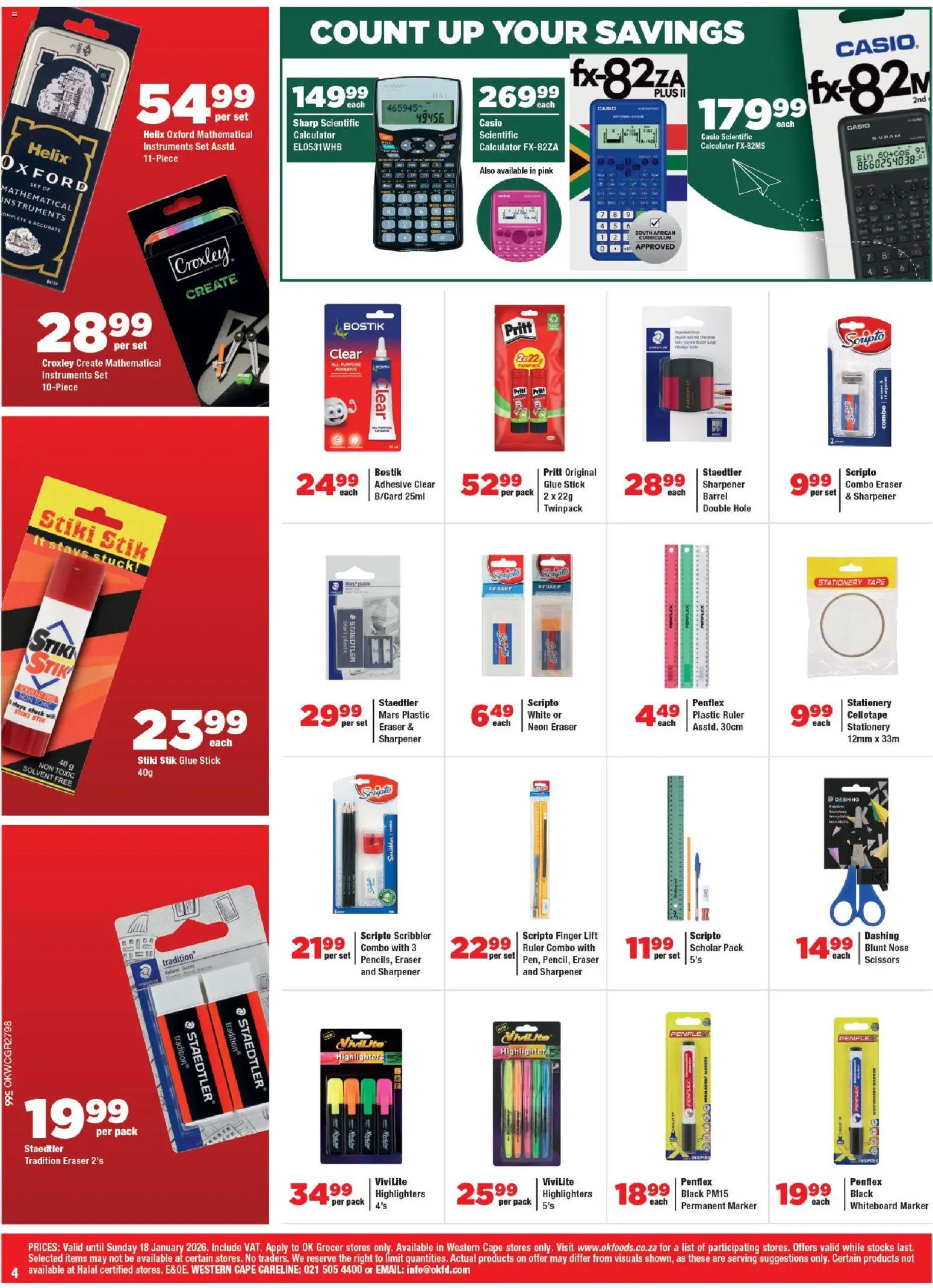 New OK Foods catalogue – valid from 05.01.2026 | Page: 4 | Products: Calculator, Adhesive, Tape, Peach