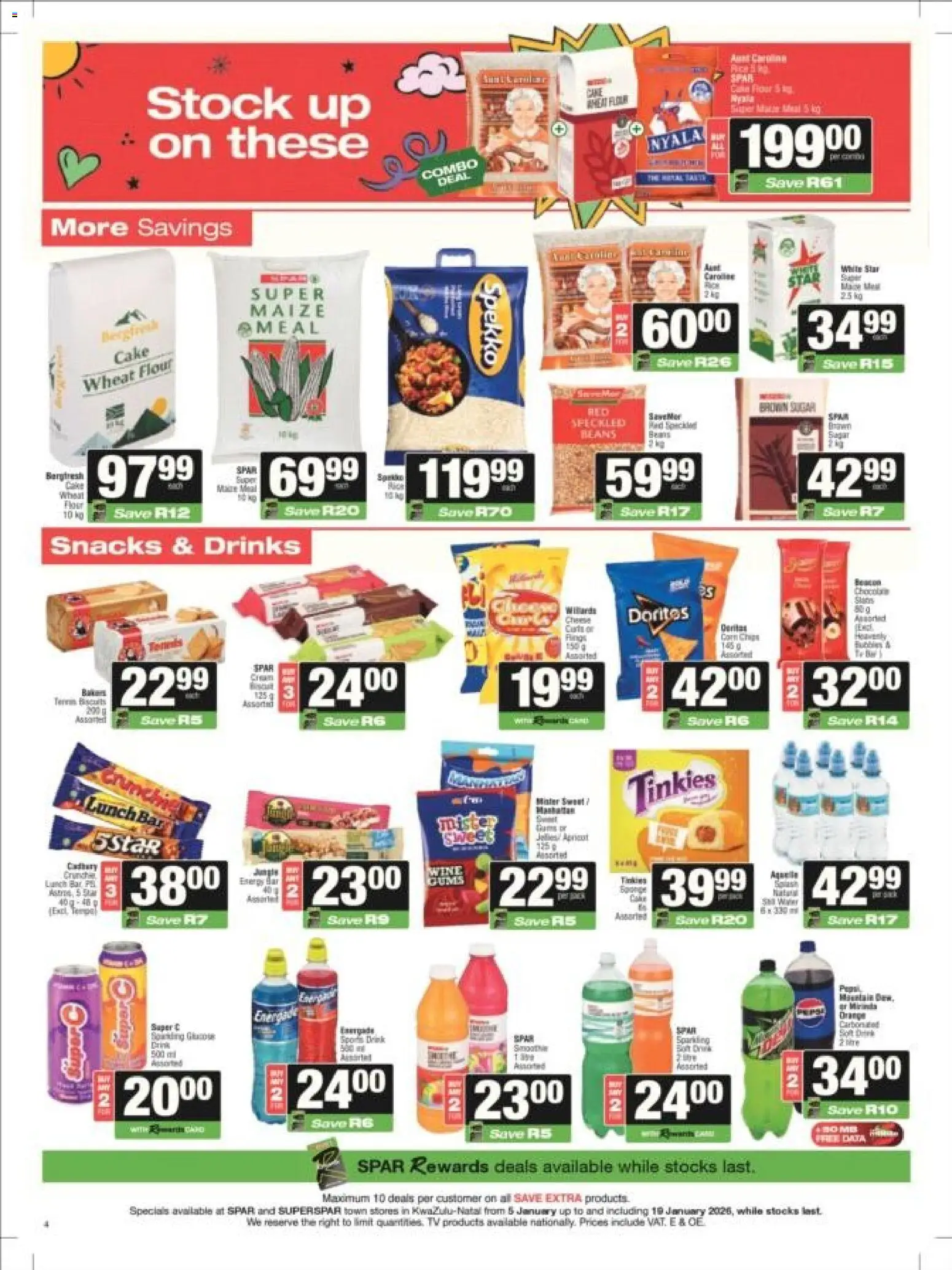 New Superspar catalogue – valid from 05.01.2026 | Page: 4 | Products: Corn, Flour, Snacks, Stock