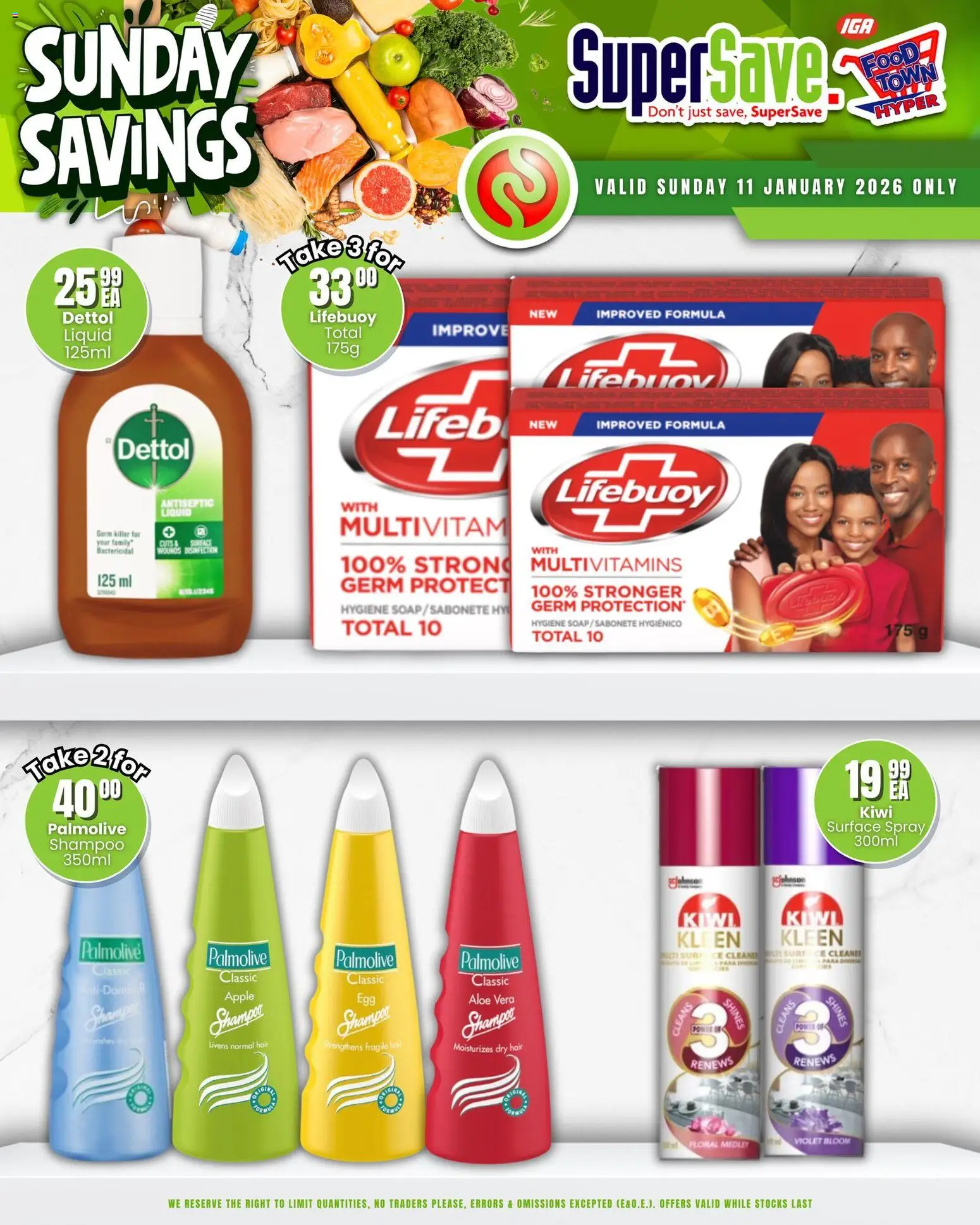New Super Save catalogue – valid from 11.01.2026 | Page: 11 | Products: Antiseptic liquid, Multivitamins, Shampoo, Kiwi