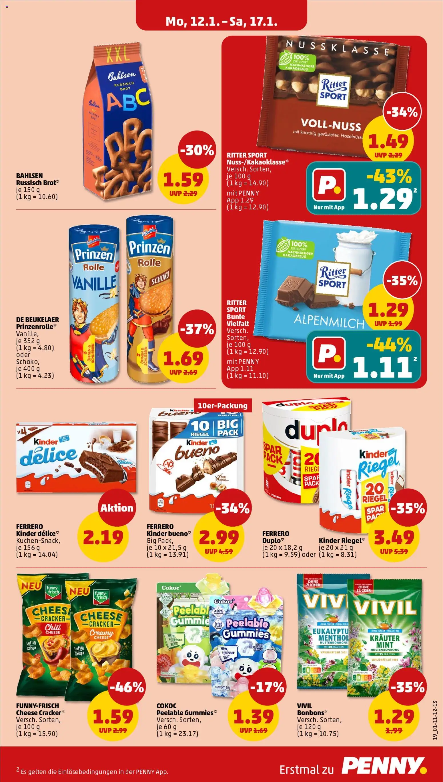 Penny Prospekt 	 – gültig ab 12.01.2026 | Seite: 21 | Produkte: Kinder bueno, Kinder riegel, Chili, Brot