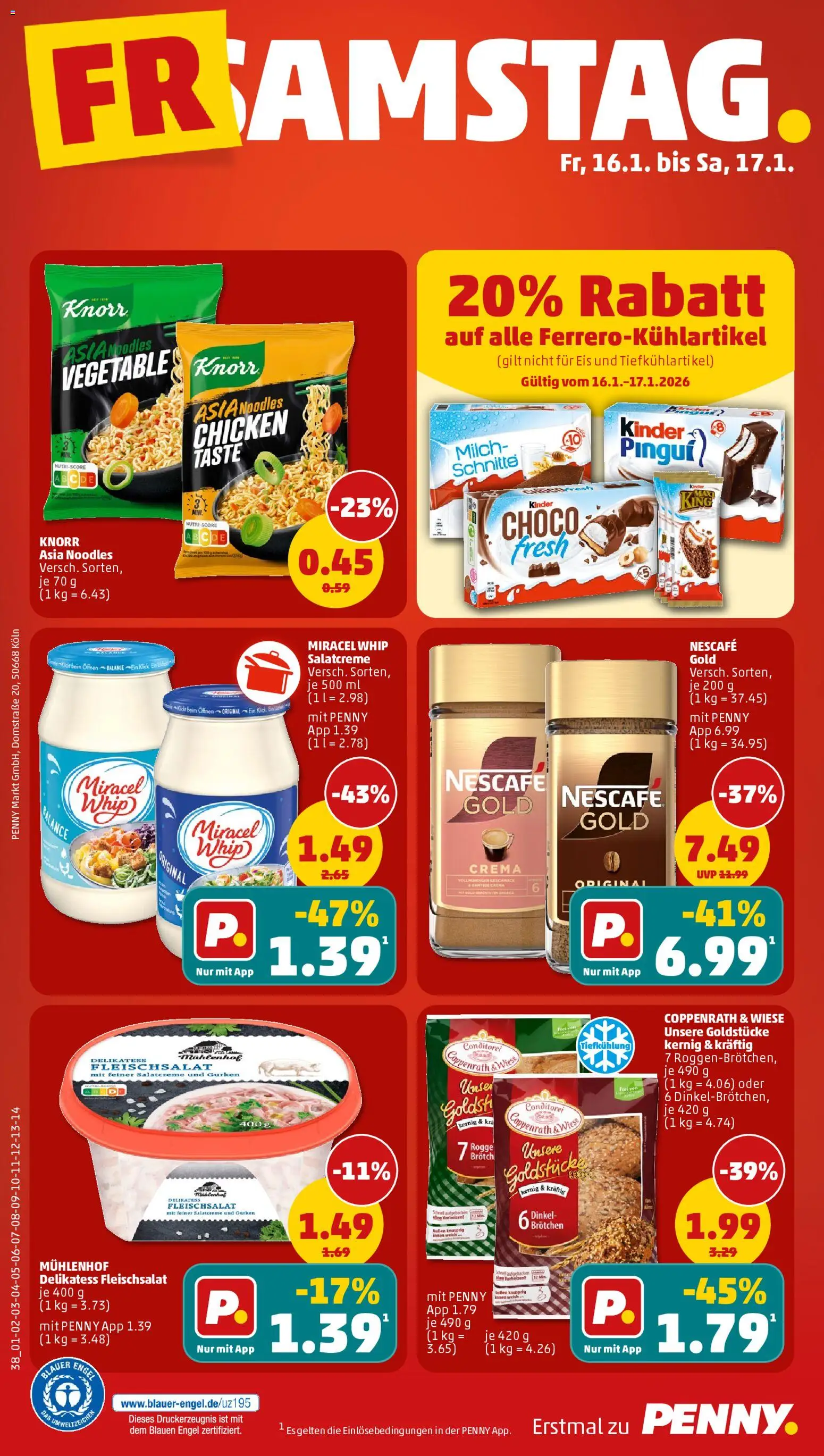 Penny Prospekt 	 – gültig ab 12.01.2026 | Seite: 44 | Produkte: Nescafe, Miracel whip, Nescafe gold, Gurken