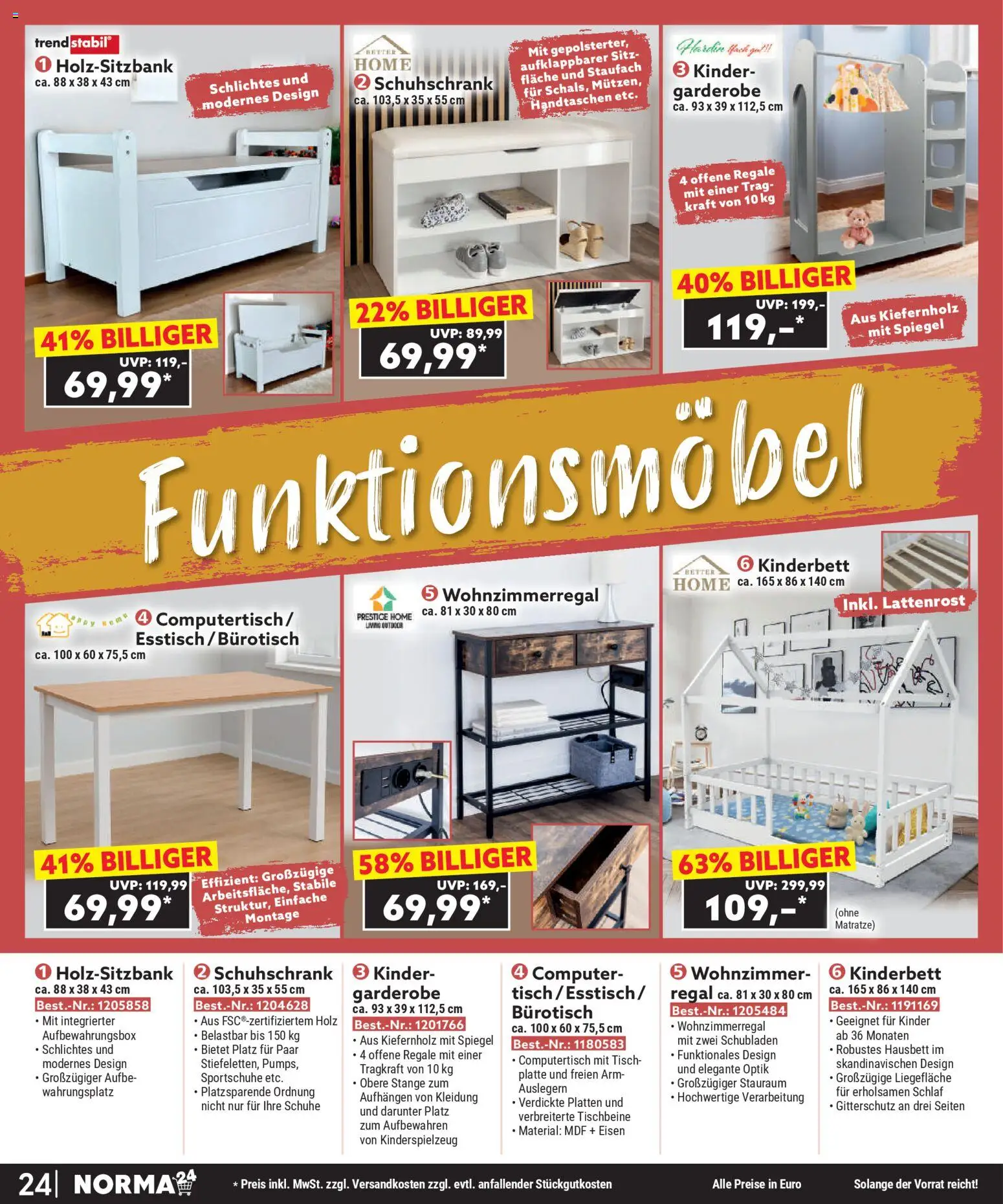 Norma Bestellmagazin Januar 2026 – gültig ab 01.01.2026 | Seite: 24 | Produkte: Esstisch, Lattenrost, Tisch, Spiegel
