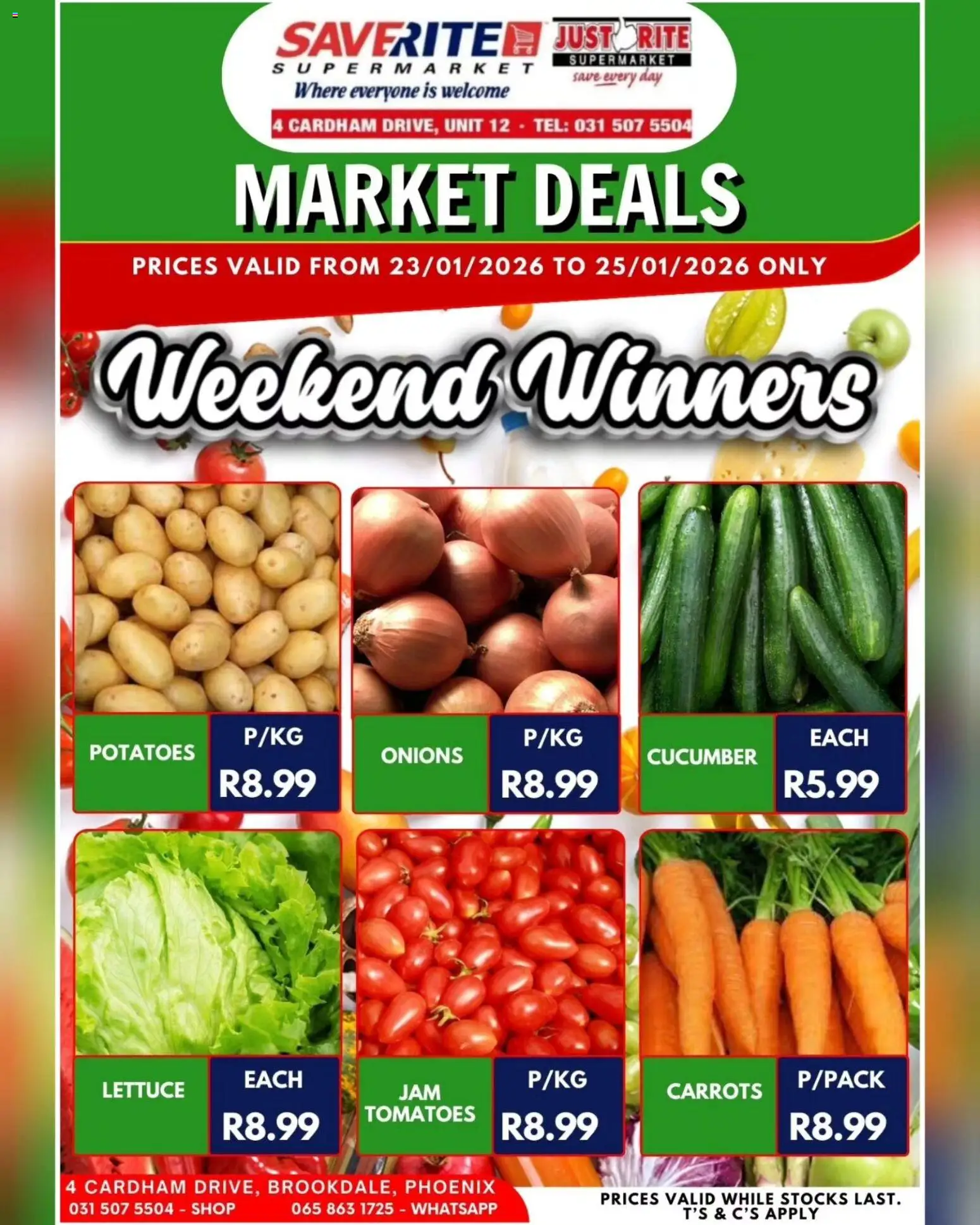 New Saverite catalogue – valid from 23.01.2026 | Page: 3 | Products: Tomatoes, Carrots, Potatoes, Onions