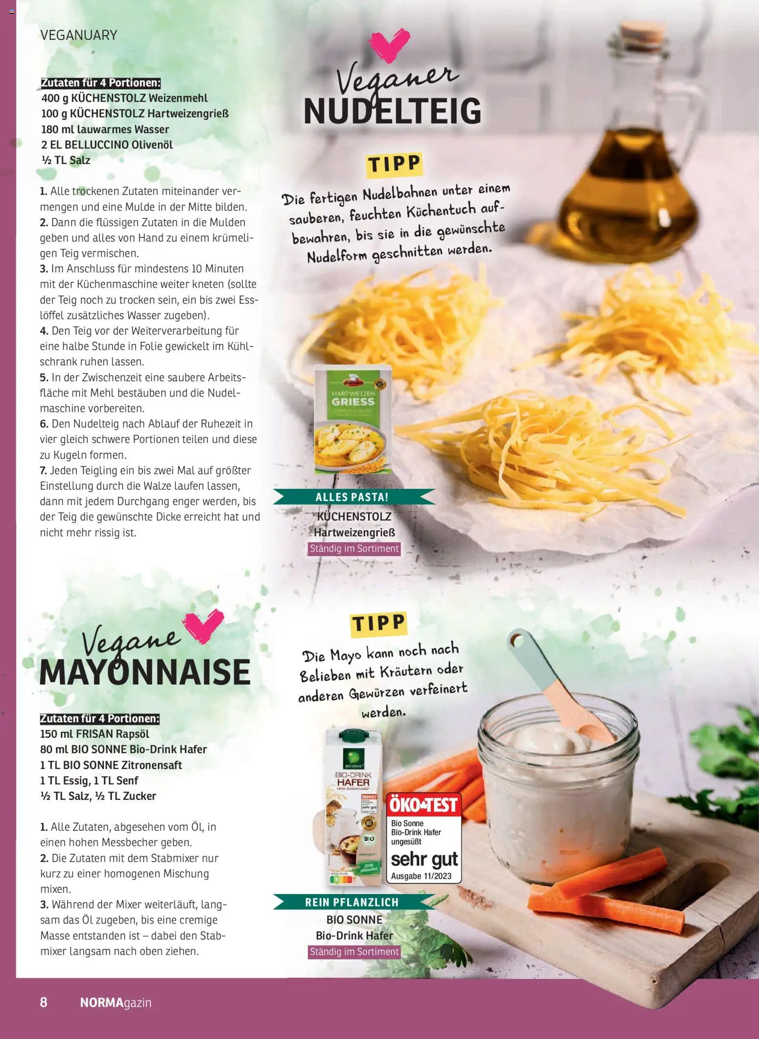 Norma NORMAgazin Januar/Februar 2026 – gültig ab 01.01.2026 | Seite: 8 | Produkte: Olivenol, Weizenmehl, Mayonnaise, Salz