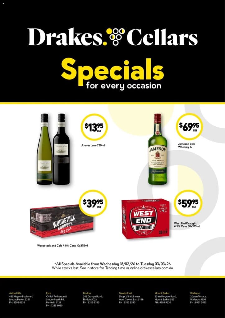 Drakes weekly specials catalogue from 18/02/2026