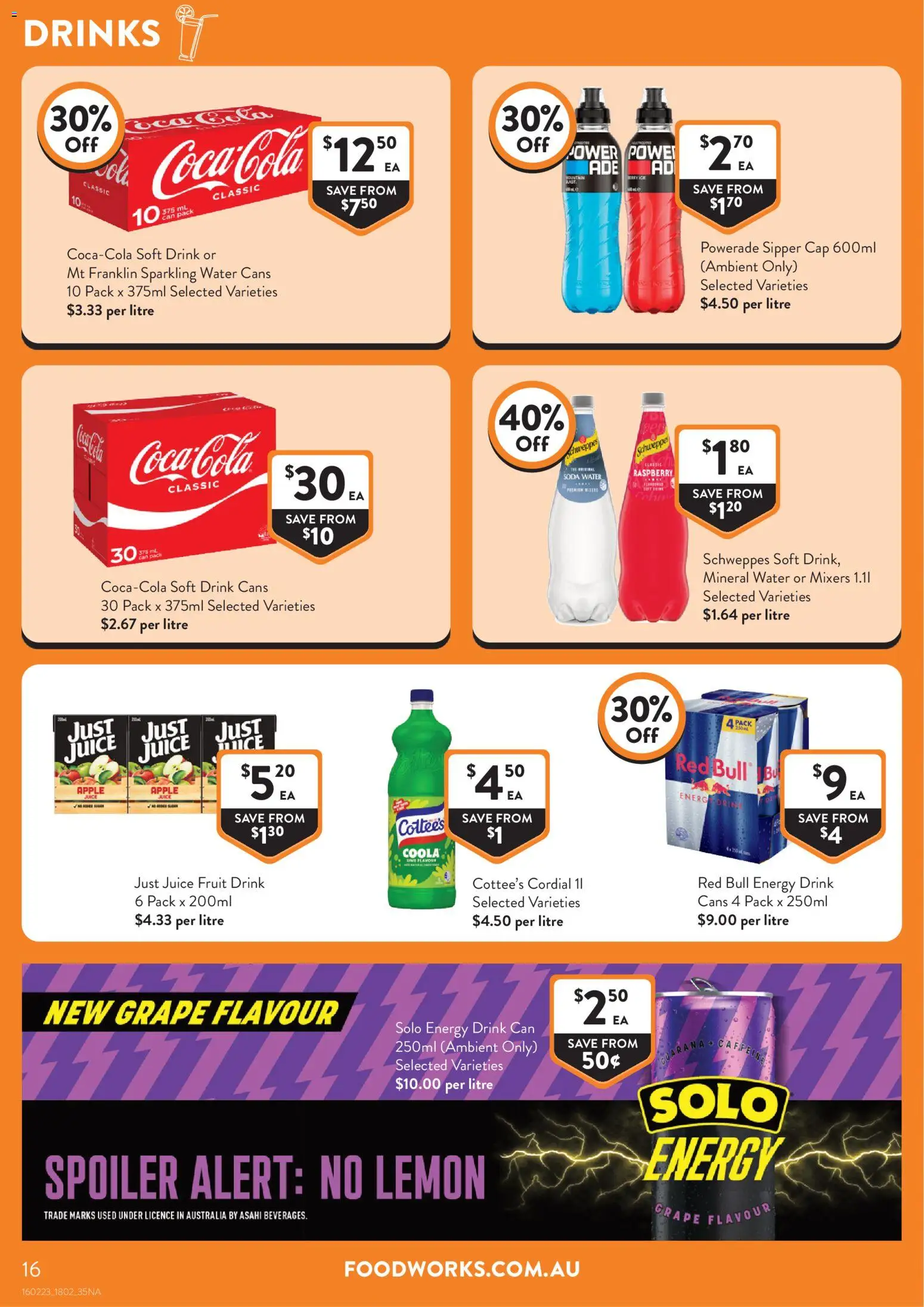 Foodworks catalogue - valid from 18.02.2026 | Page: 16 | Products: Energy drink, Water, Raspberry, Cap