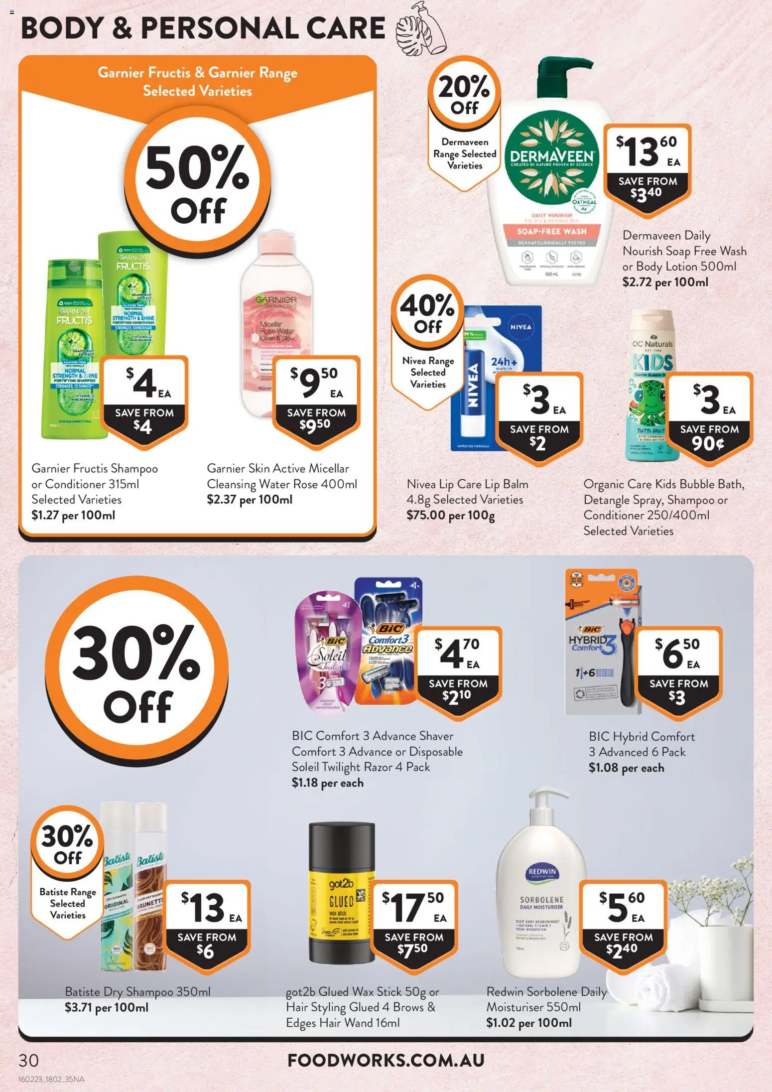 Foodworks catalogue - valid from 18.02.2026 | Page: 30 | Products: Lotion, Soap, Razor, Water