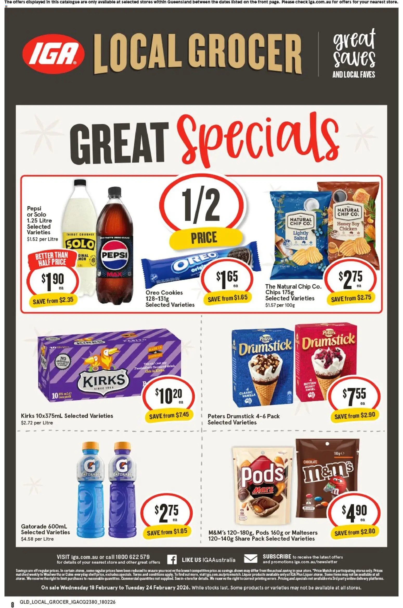 IGA catalogue - valid from 18.02.2026 | Page: 8 | Products: Honey, Pepsi, Chips, Passionfruit