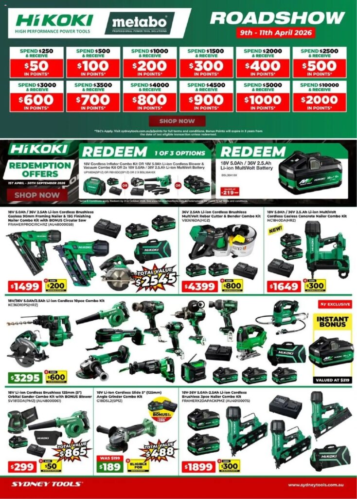 Sydney Tools Roadshow – 09/04/2026 > weekly / monthly specials