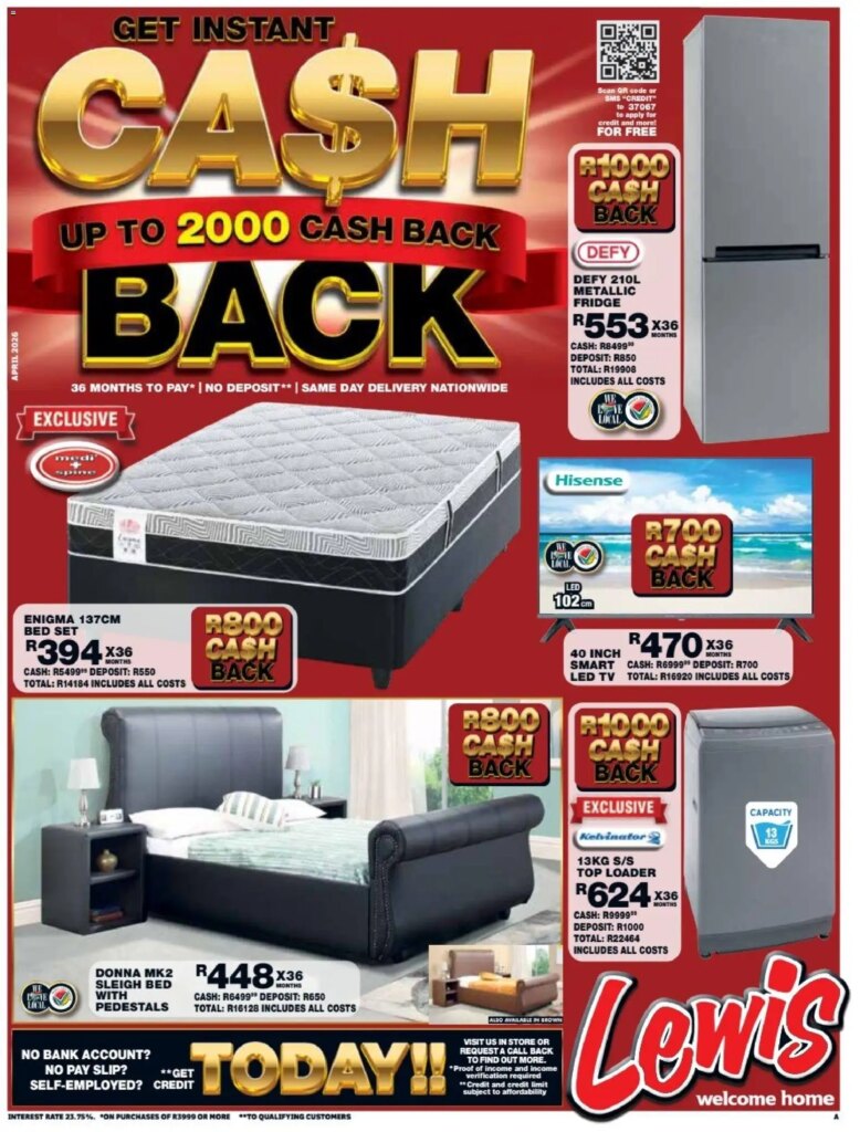 Lewis Stores Cash Back Specials: Incredible Offers Starting 13 April 2026!