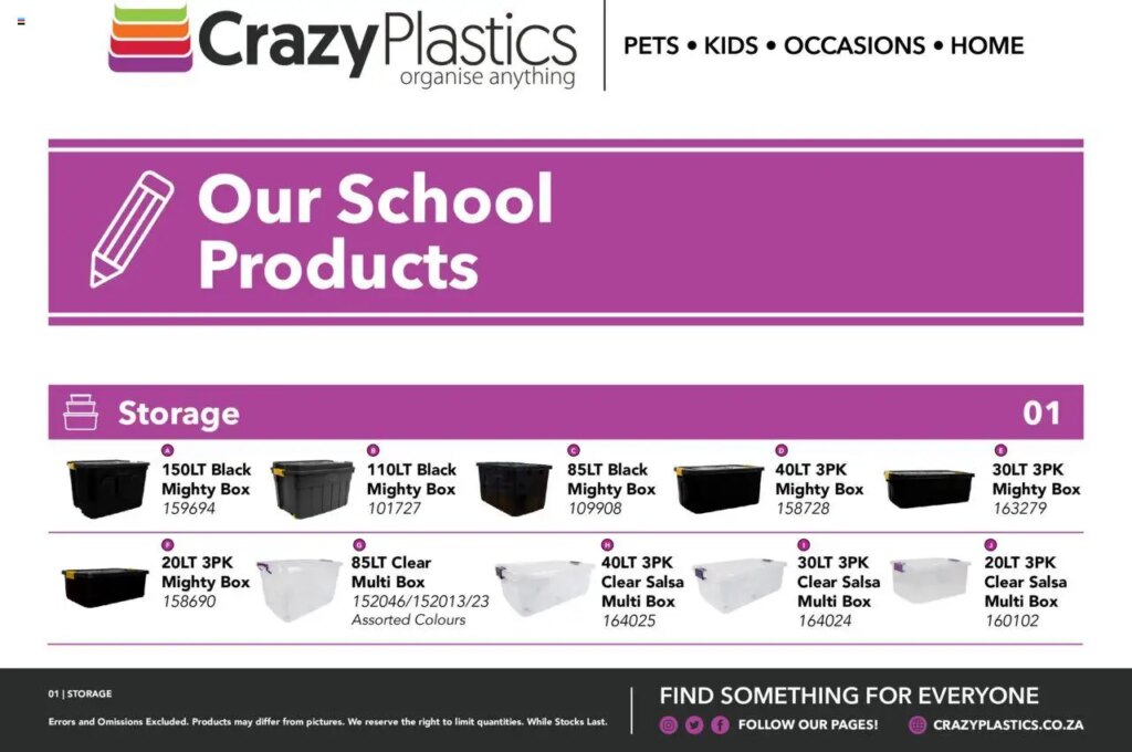 Crazy Plastics – School Catalogue: Special This Week from 01 April 2024!