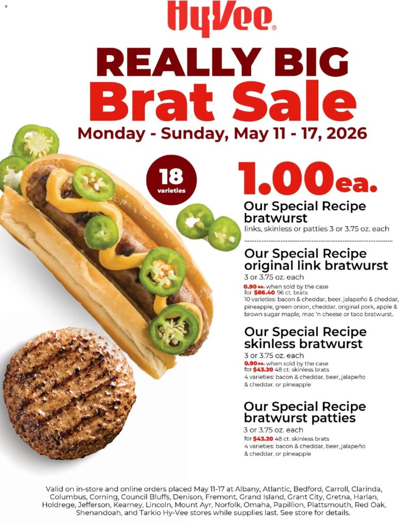 HyVee Huge Brat Sale This Week, May 11 to May 16 2026!