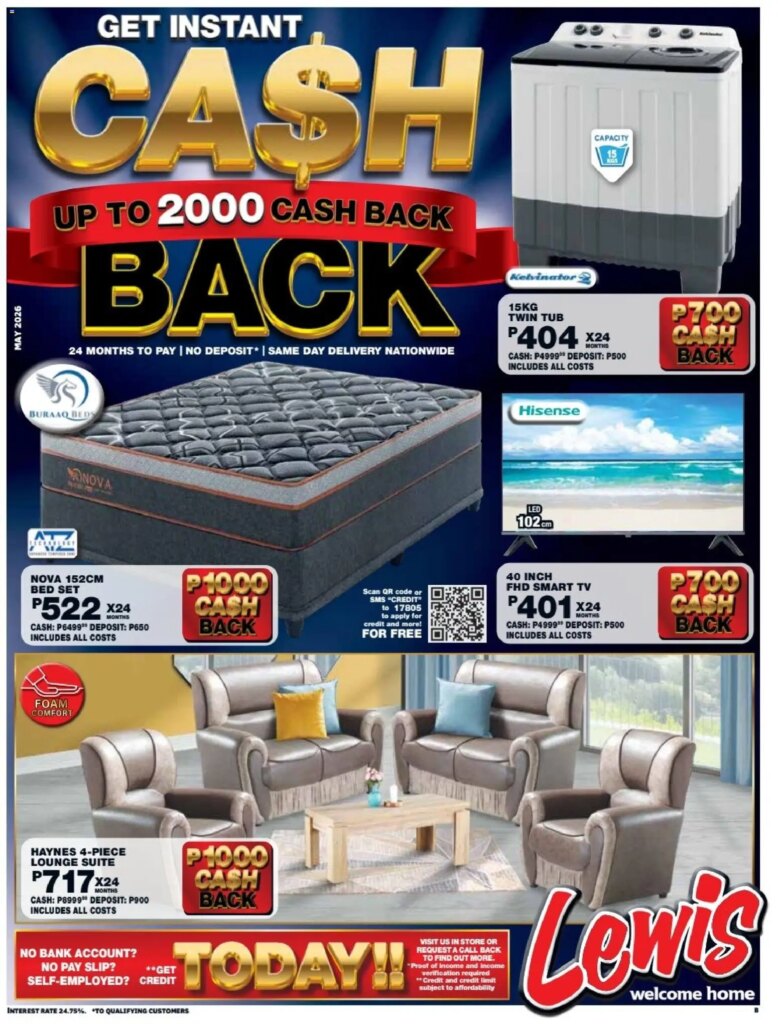 Cash Back Offers This Week at Lewis Stores Botswana – 11 May 2026