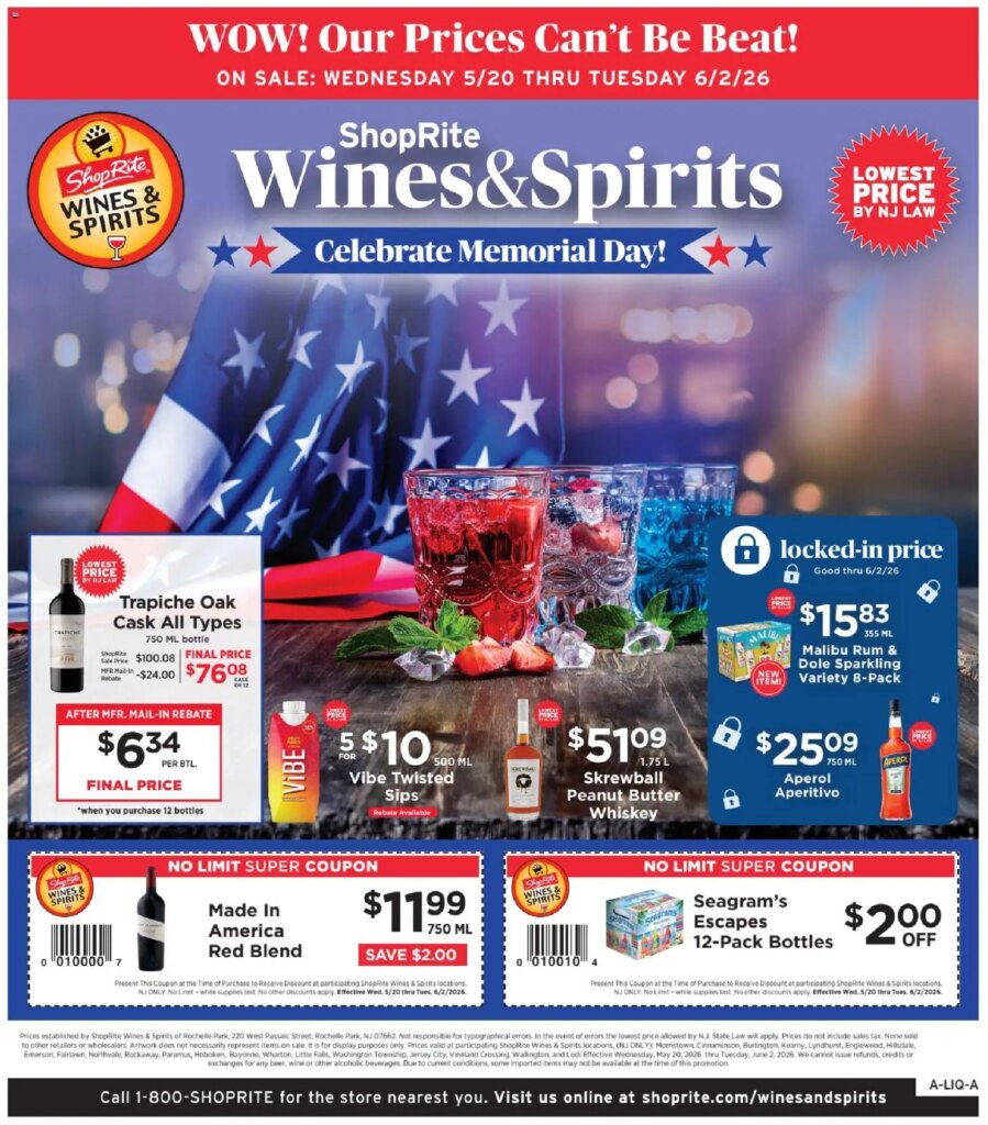 Don’t Miss ShopRite Wine & Spirits Deals May 20 to June 2 2026 This Week!