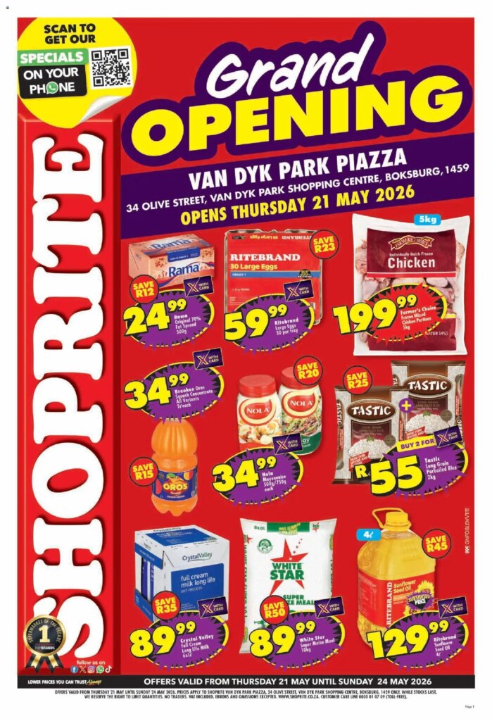 Shoprite – Gauteng – Low Price Lowduuuma Grand Opening Van Dyk Park: Specials This Week 21 May 2026