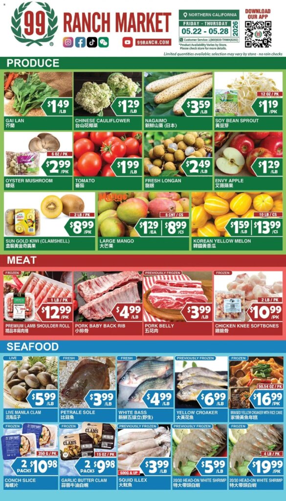 99 Ranch Market Perishables This Week: May 22 to May 28 2026 Specials