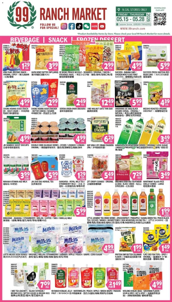 99 Ranch Market Beverages, Snacks & Frozen Dessert Deals May 22 to May 28 2026