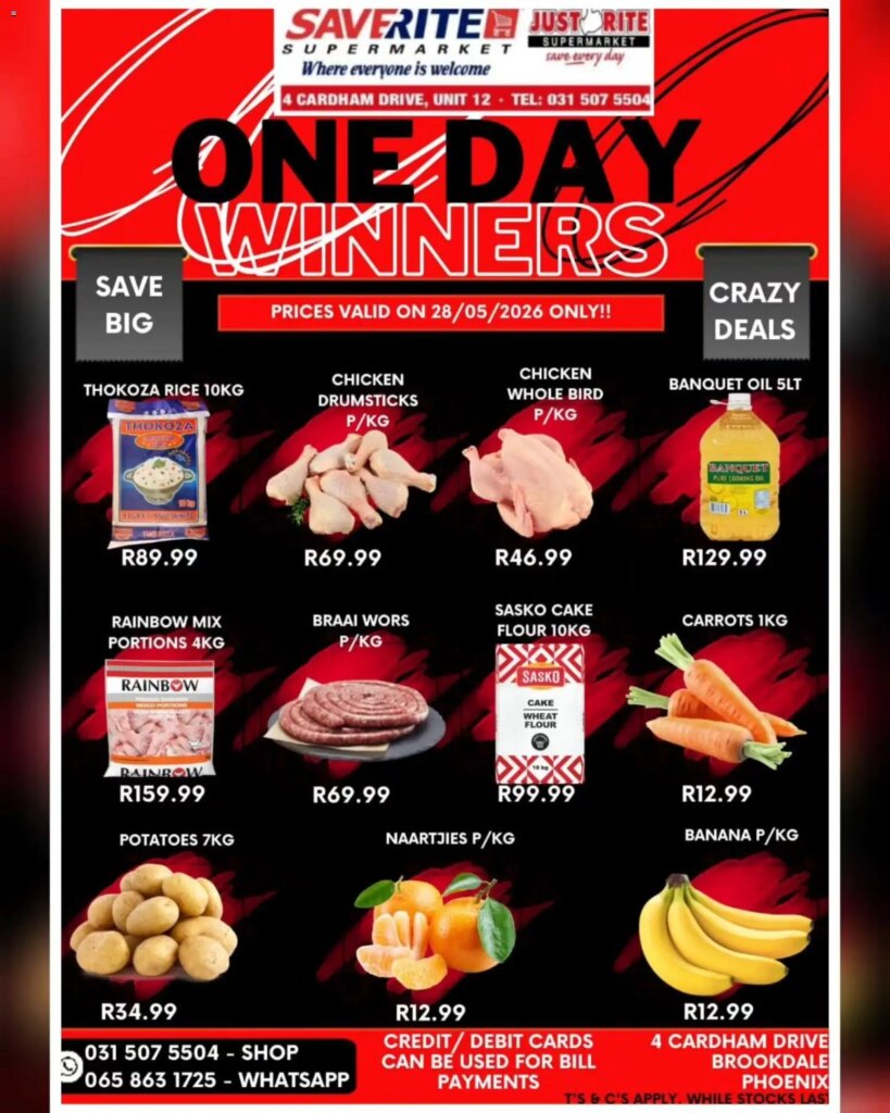 Saverite 1 Day Specials: Unmissable Deals on 28 May 2026!