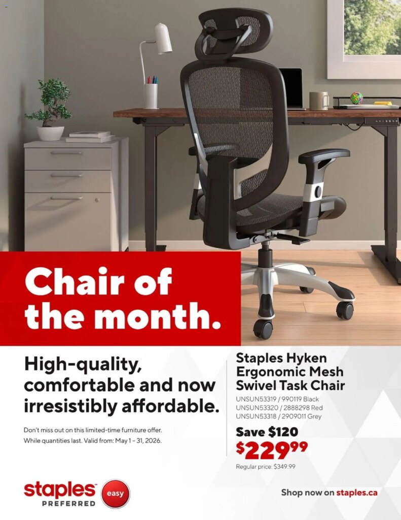 Staples flyer – Chair of the month: Specials This Week from 4 May 2026
