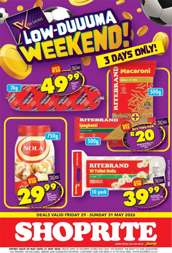 Shoprite – Low Price Lowduuuma Weekend Deals | Special This Week 29 May 2026