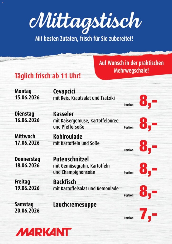 Exciting Specials This Week at Markant Mittagstisch from 15 June 2026!