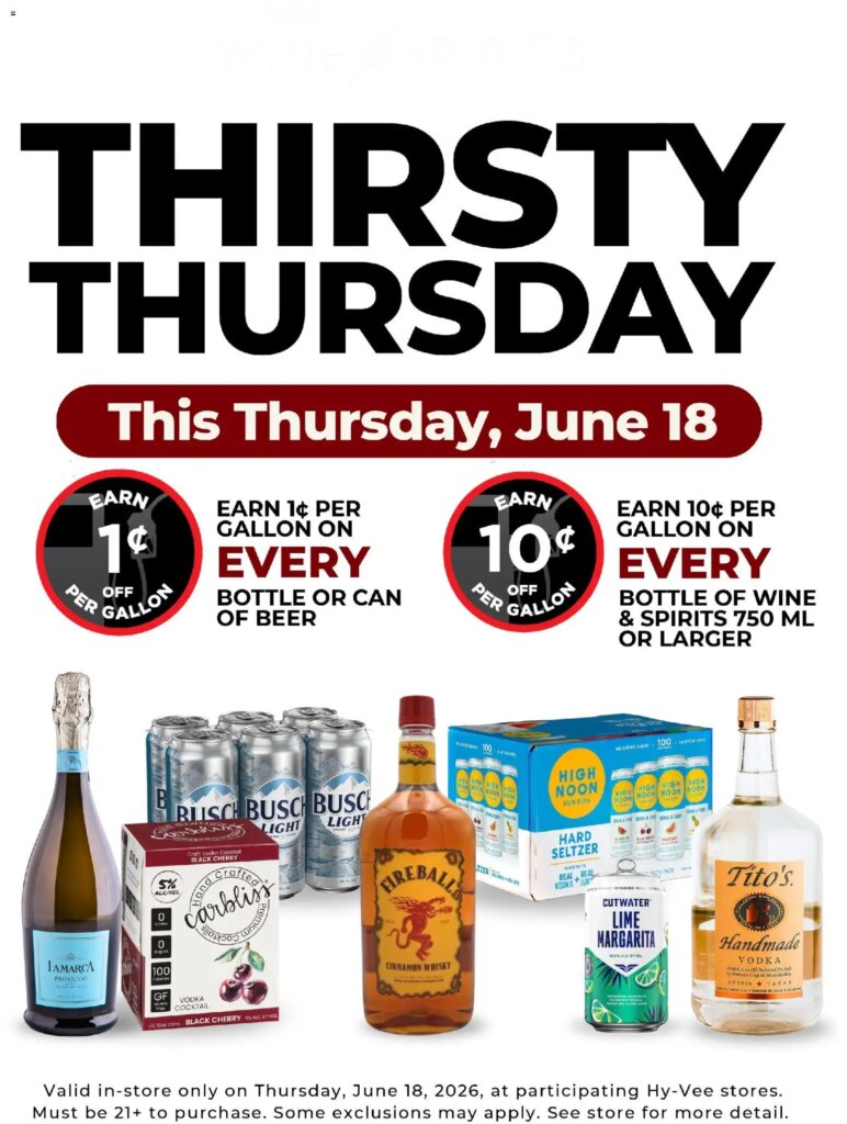 HyVee Thirsty Thursday Deals June 15 to June 18 2026 – Grab Your Flyer!