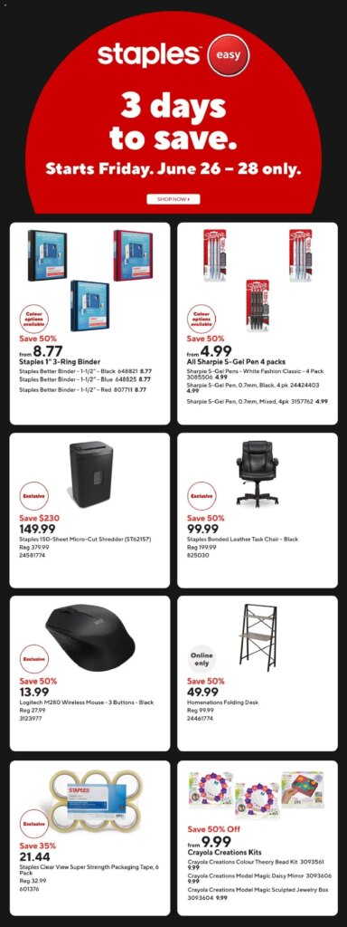 Staples weekly flyer / circulaire: Specials & Deals from 26 June 2026